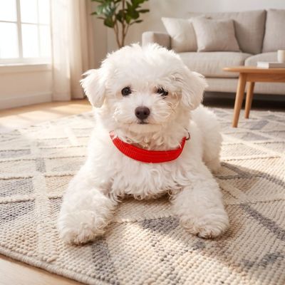 Collier pour chien Azis Bichon blanc couche sur un tapis