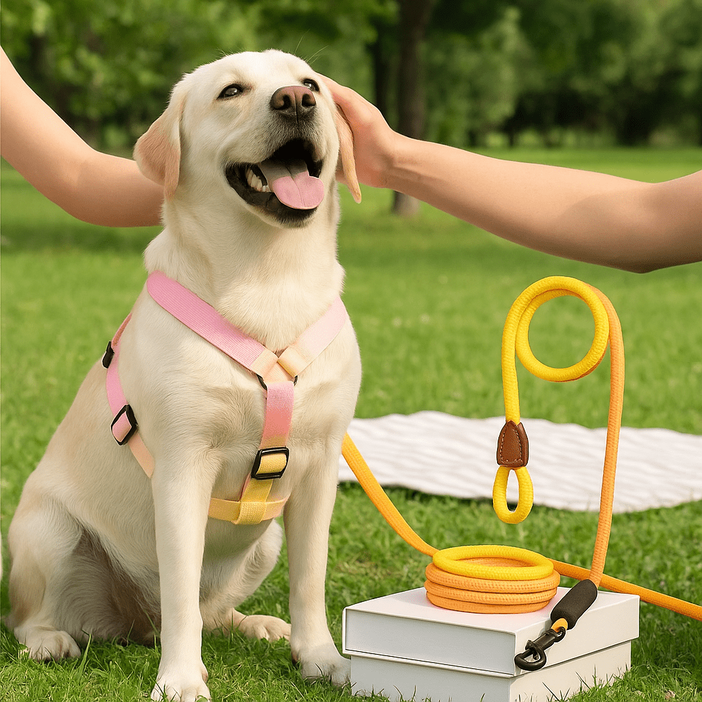 Chien harnais coloris jaune
