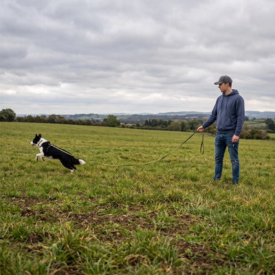 Longe Chiens Woufflo vert Border Collie sautant dans un champ