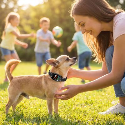 Collier chien de dressage Motus chihuahua debout au parc