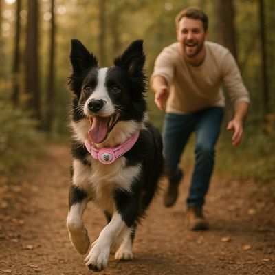 Collier chien Tracker rose Border Collie qui court