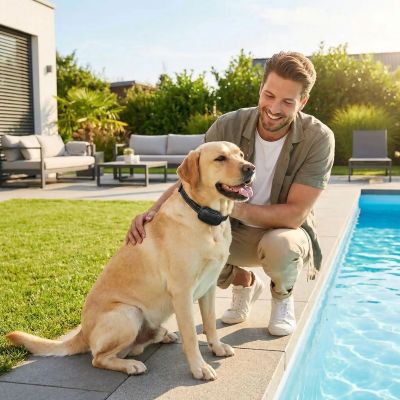Collier de dressage pour chien PetQuiet Labrador au bord de la piscine collier noir