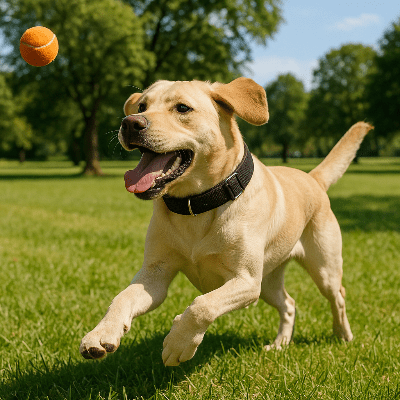 Collier pour chien Azis Labrador jouant avec une balle dans un parc collier noir
