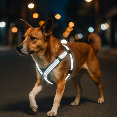 Harnais chien Easyclip petit chien portant le harnais avec les bandes réfléchissantes