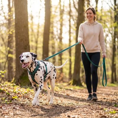 Longe chien Liberty Dalmatien en ballade avec sa maîtresse longe turquoise