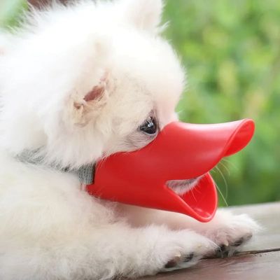 Muselière chien Pet Duck Poménanien blanc avec la muselière rouge