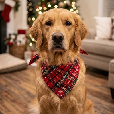 Bandana pour Chien Neige festif Labrador assis avec le bandana à son cou