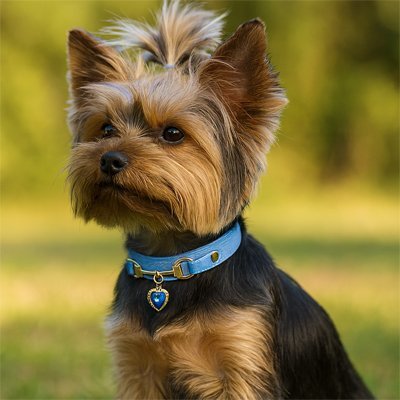 Collier pour chien Petit Coeur Yorkshire avec un collier bleu médaillon en coeur bleu