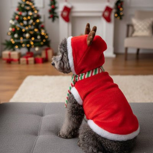 Déguisement Chien Père Noël Caniche assis montrant le costume Neutre