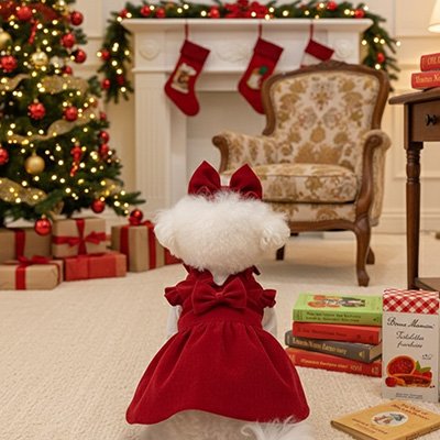 Déguisement chien Suzy Bichon blanc montrant la robe de dos