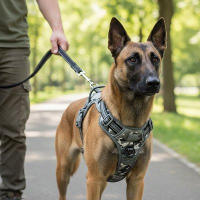 Harnais chien anti traction Commando Malinois avec maître modele armee