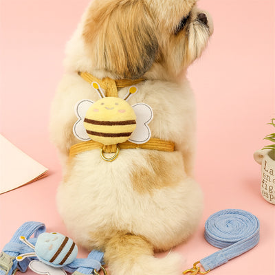 Harnais pour chien BeeStyle Shih Tzu assis de dos avec le harnais jaune