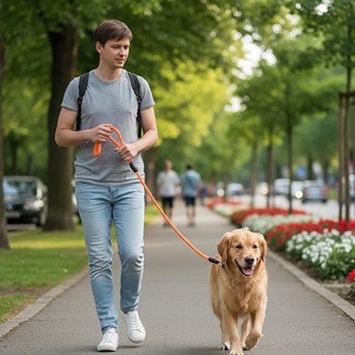 Longe pour Chien Intervalo golden en promenade avec la longe orange