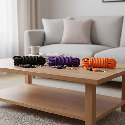 Longe pour Chien Intervalo les 3 couleurs orange mauve noir sur une table