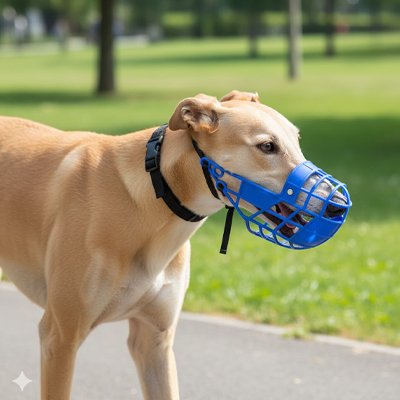 Muselière chien​ Scabbard Greyhound beige avec la muselière bleue