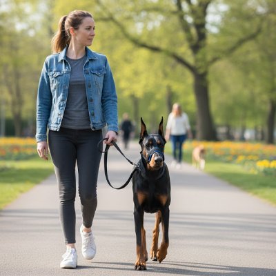 Muselière chien​ Shelly Doberman marche avec maîtresse muselière noire