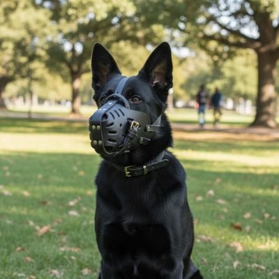 Muselière pour chien​ Armor Berger Allemand noir assis avec muselière