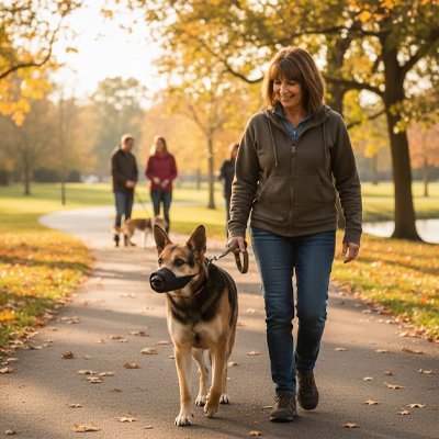 Muselière pour chien​ Egide Promenade au parc avec berger et maîtresse