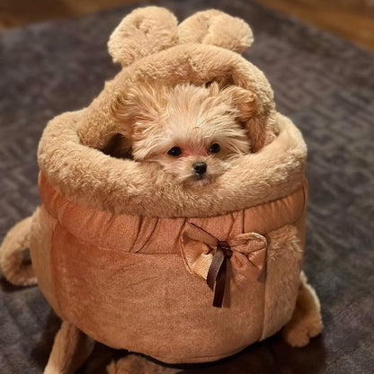 Sac de transport chien Cosy petit caniche brun dans le sac de couleur brun