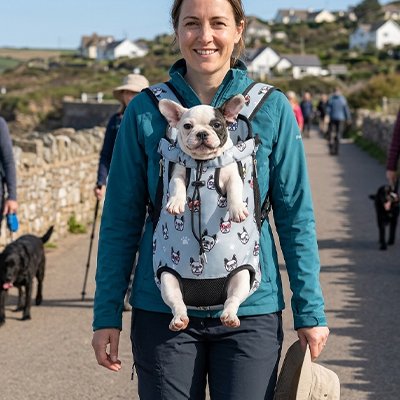 Sac transport Chien Colissous Maîtresse portant son Bouledogue Français en voyage